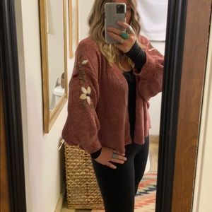 Embroidered chenille cardigan sweater